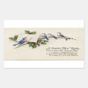 Vintage Birds New Year Rectangular Sticker