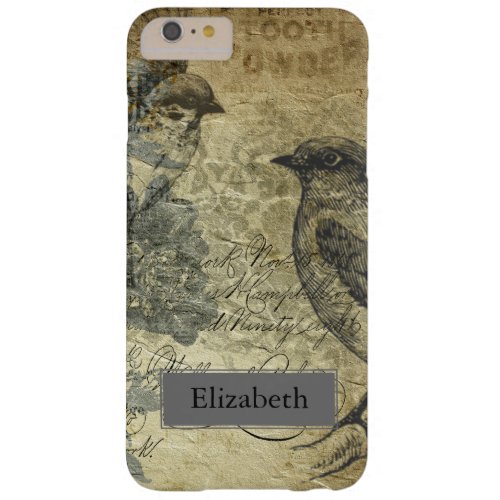 Vintage Birds  Newsprint Custom Name Barely There iPhone 6 Plus Case