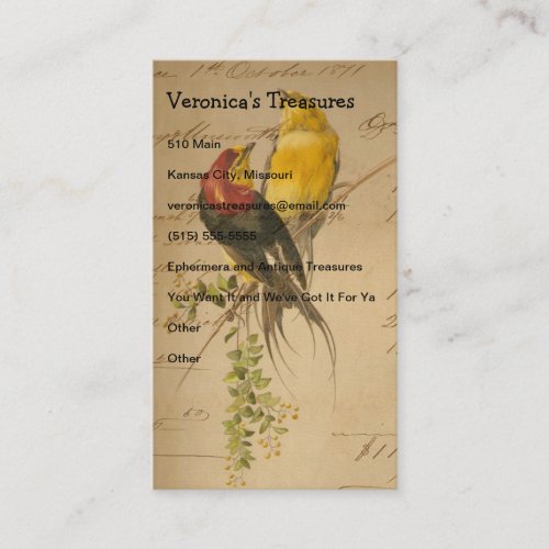 Vintage Birds of Paradise Business Card Templates