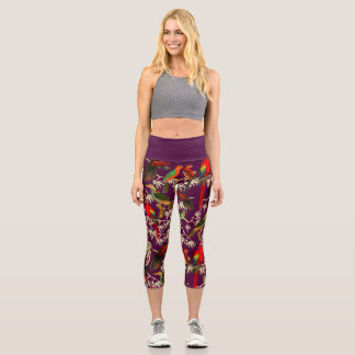 Vintage Birds of Paradise Purple Capri Leggings