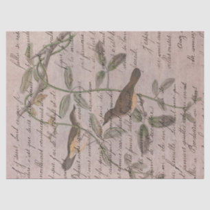 Vintage Birds on Branches with Writing Decoupage Tissue Paper