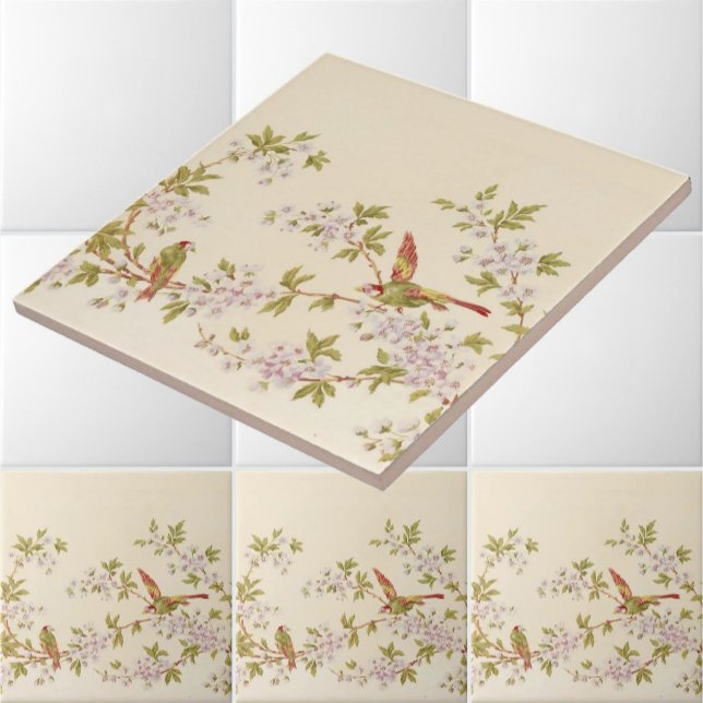 Vintage Birds On Flowering Tree Frieze Ceramic Tile (Creator Uploaded)