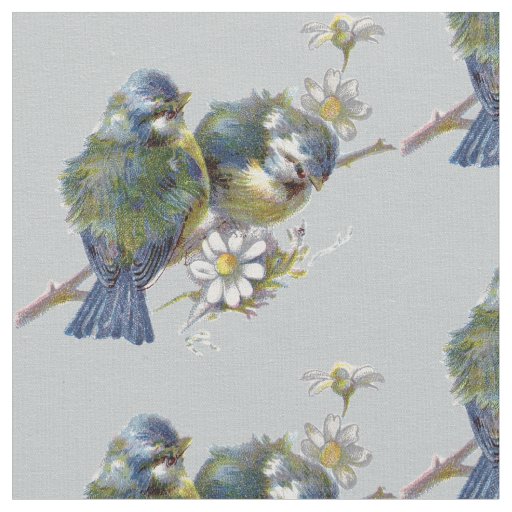 Vintage Birds on Gray Background Fabric