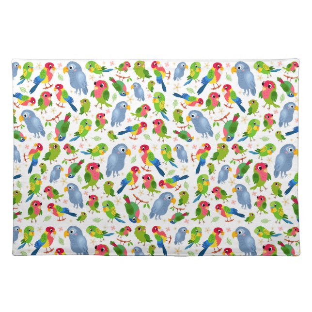 Vintage Birds Pattern, Colorful parakeet pattern Cloth Placemat (Front)