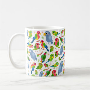 Vintage Birds Pattern, Colorful parakeet pattern Coffee Mug