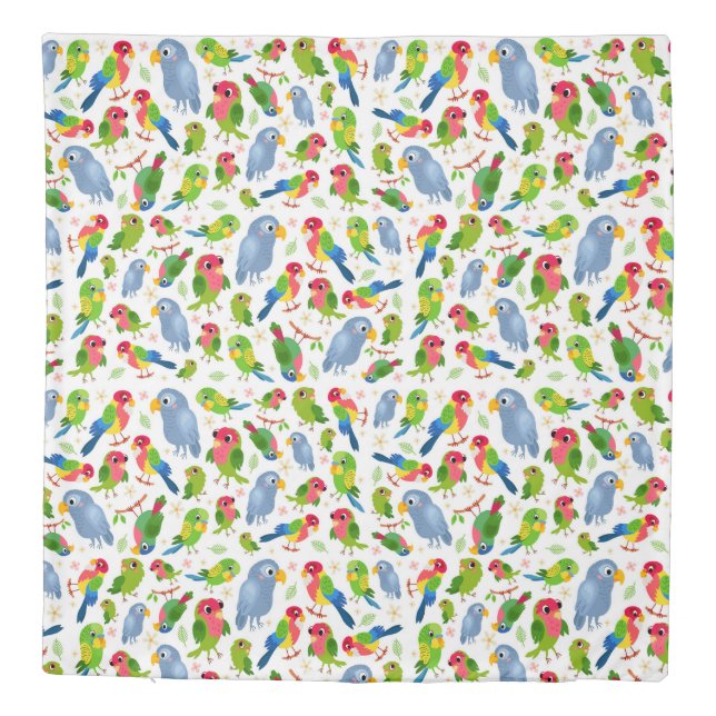 Vintage Birds Pattern, Colorful parakeet pattern Duvet Cover (Back)
