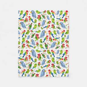 Vintage Birds Pattern, Colorful parakeet pattern Fleece Blanket