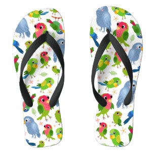 Vintage Birds Pattern, Colorful parakeet pattern Flip Flops
