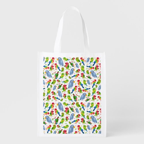 Vintage Birds Pattern Colorful parakeet pattern Grocery Bag