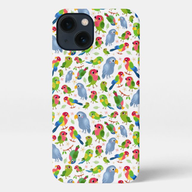 Vintage Birds Pattern, Colorful parakeet pattern iPhone Case (Back)