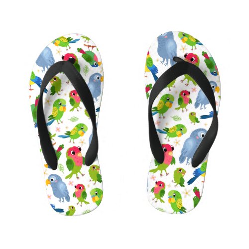 Vintage Birds Pattern Colorful parakeet pattern Kids Flip Flops