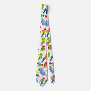 Vintage Birds Pattern, Colorful parakeet pattern Neck Tie