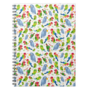 Vintage Birds Pattern, Colorful parakeet pattern Notebook