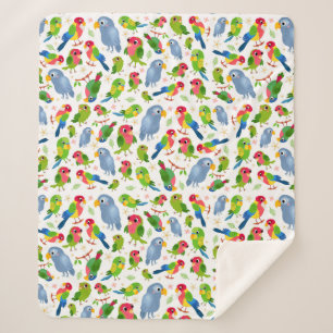 Vintage Birds Pattern, Colorful parakeet pattern Sherpa Blanket