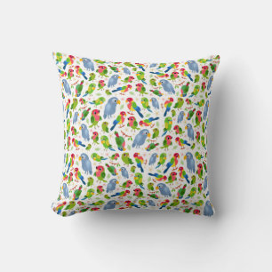 Vintage Birds Pattern, Colorful parakeet pattern Throw Pillow