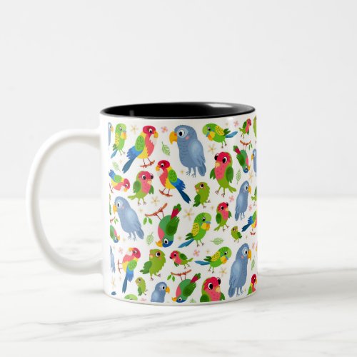 Vintage Birds Pattern Colorful parakeet pattern Two_Tone Coffee Mug