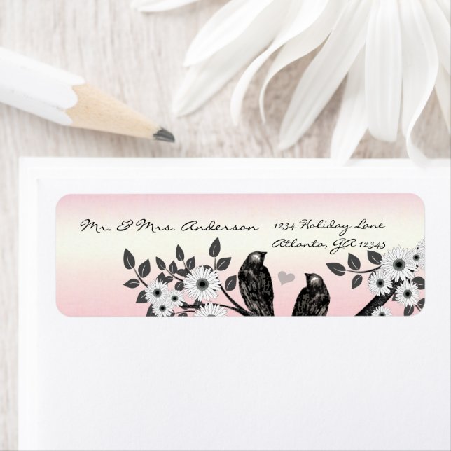 Vintage Birds Pink Address Label (Insitu)