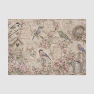 Vintage Birds Pink Blossoms Handwritten Notes Tissue Paper