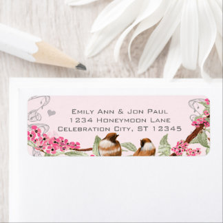 Vintage Birds Pink Cherry Blossom Labels