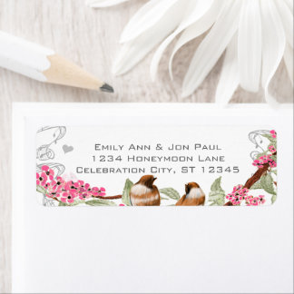 Vintage Birds Pink Cherry Blossom Return Address Label