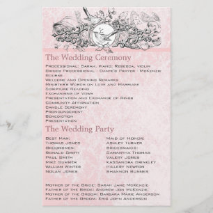 Vintage Birds Pink Musical Scroll Wedding Program