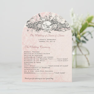Vintage Birds Pink Musical Scroll Wedding Program