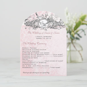 Vintage Birds Pink Musical Scroll Wedding Program