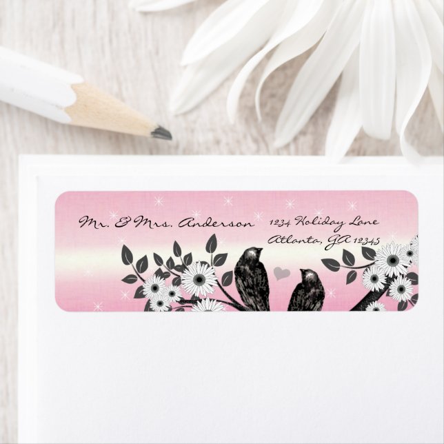 Vintage Birds Pink With Stars Address Label (Insitu)