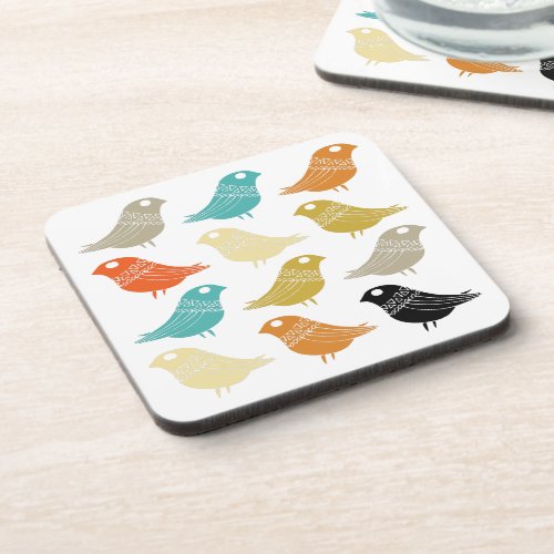 Vintage Birds Retro Abstract Colorful Beverage Coaster