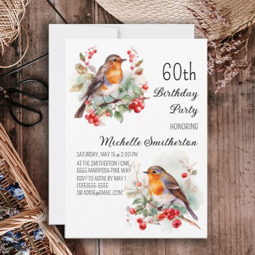 Vintage Birds Robin Redbreast 60th Birthday Invitation