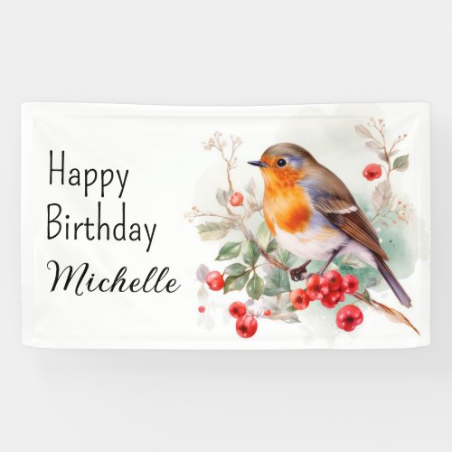 Vintage Birds Robin Redbreast Happy Birthday Name Banner