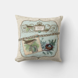 Vintage Birds, Robin's Egg Blue Crown Nest Pillow