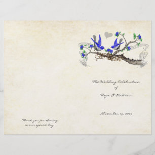 Vintage Birds Royal Blue & Gray Wedding Program