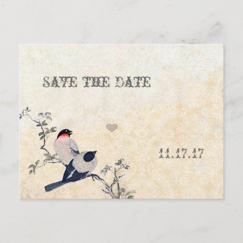 Vintage Birds Save the Date Damask Announcement Postcard