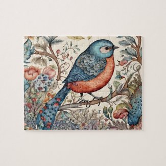 Vintage birds Scandinavian fabric design