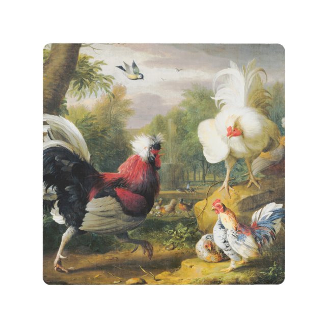 Vintage Birds The Cockrels Fight      Metal Print (Front)