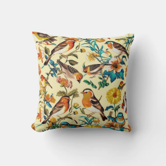 Vintage Birds Throw Pillow