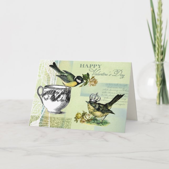 Vintage Birds Valentine's Day  Holiday Card (Front)