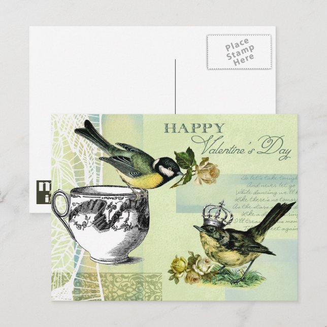 Vintage Birds Valentine's Day Postcard (Front/Back)