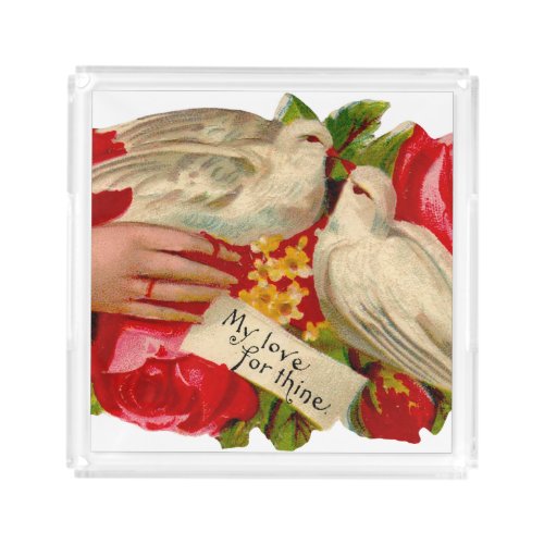 Vintage Birds Victorian Love Dove Classic Art Acrylic Tray