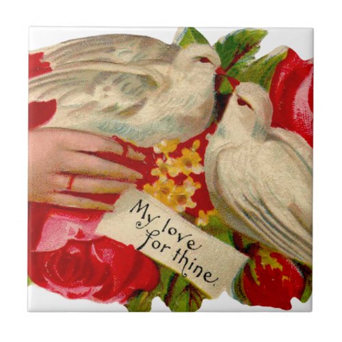 Vintage Birds Victorian Love Dove Classic Art Ceramic Tile