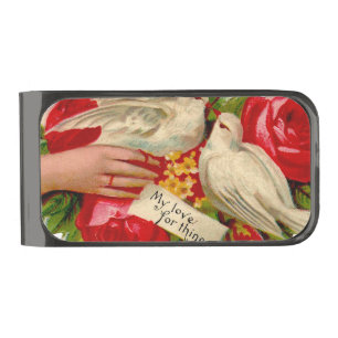 Vintage Birds Victorian Love Dove Classic Art Gunmetal Finish Money Clip