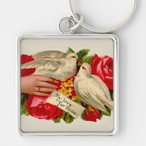 Vintage Birds Victorian Love Dove Classic Art Keychain