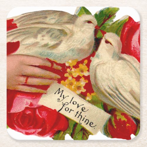 Vintage Birds Victorian Love Dove Classic Art Square Paper Coaster