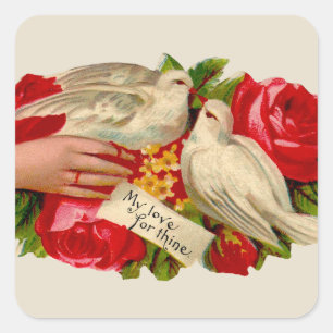 Vintage Birds Victorian Love Dove Classic Art Square Sticker