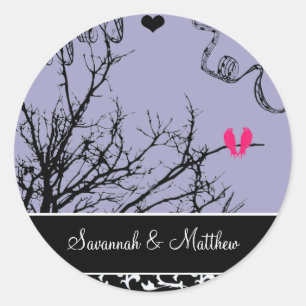 Vintage Birds Wedding Seal-choose background color Classic Round Sticker
