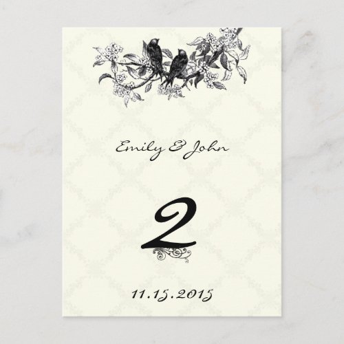 Vintage Birds Wedding Table Number Cards