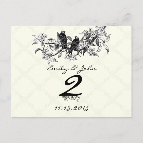 Vintage Birds Wedding Table Number Cards