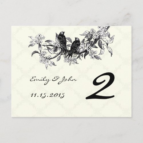 Vintage Birds Wedding Table Number Cards