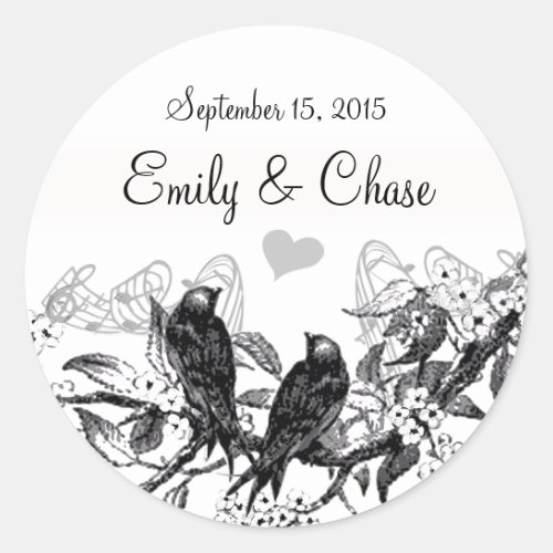 Vintage Birds White Flowers Wedding Stickers